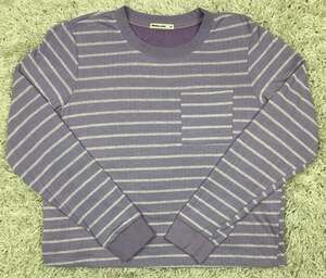 Marine Layer Womens XL Cropped Long Sleeve Tee Purple Lavender Striped Pocket